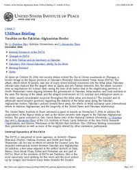 Fair_Howenstein_Thier_PB_Pakistan-Afghanistan Border_cover.jpg Troubles on the Pakistan-Afghanistan Border - PB (Image: USIP)